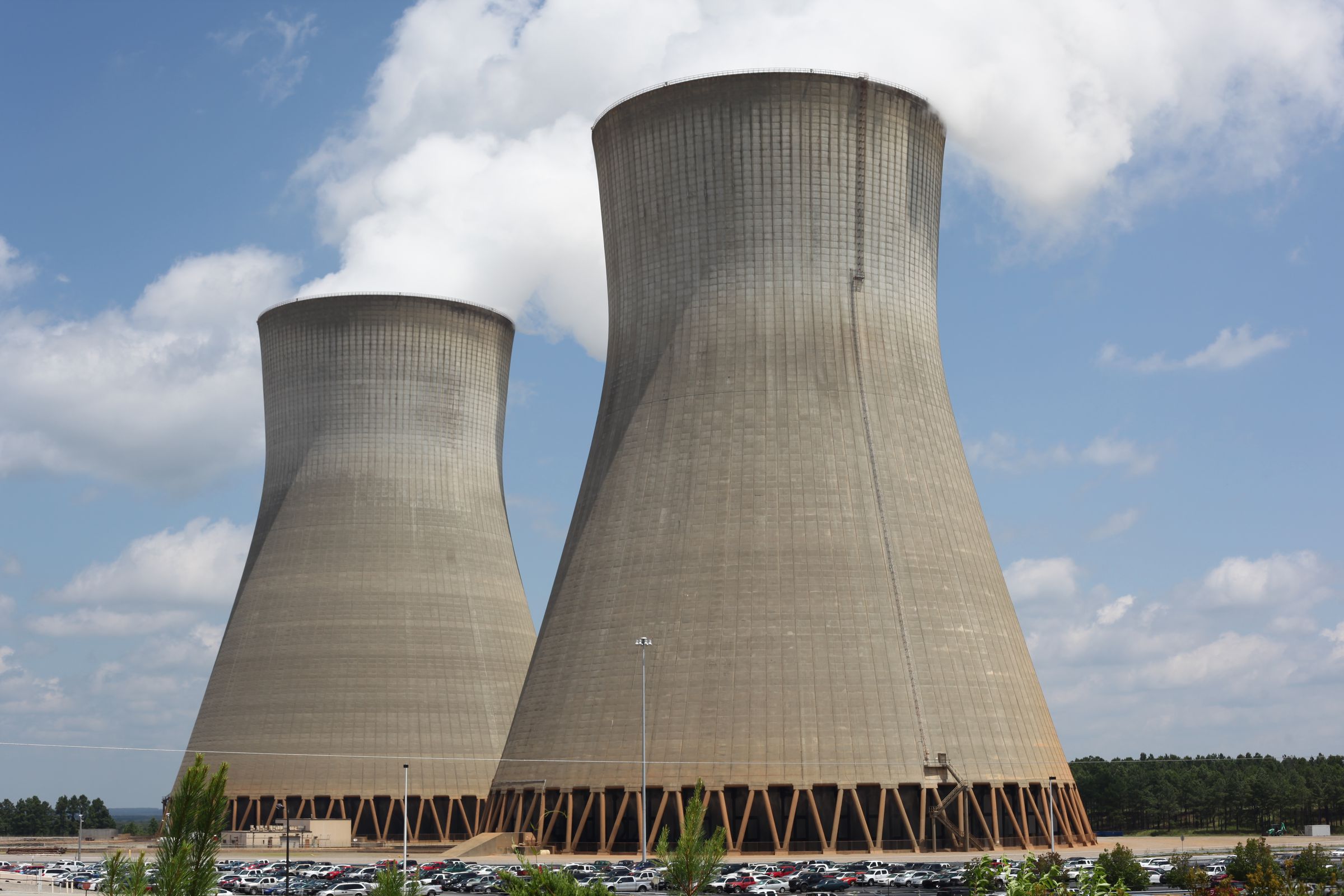 Two cooling towers at a nuclear power plant.