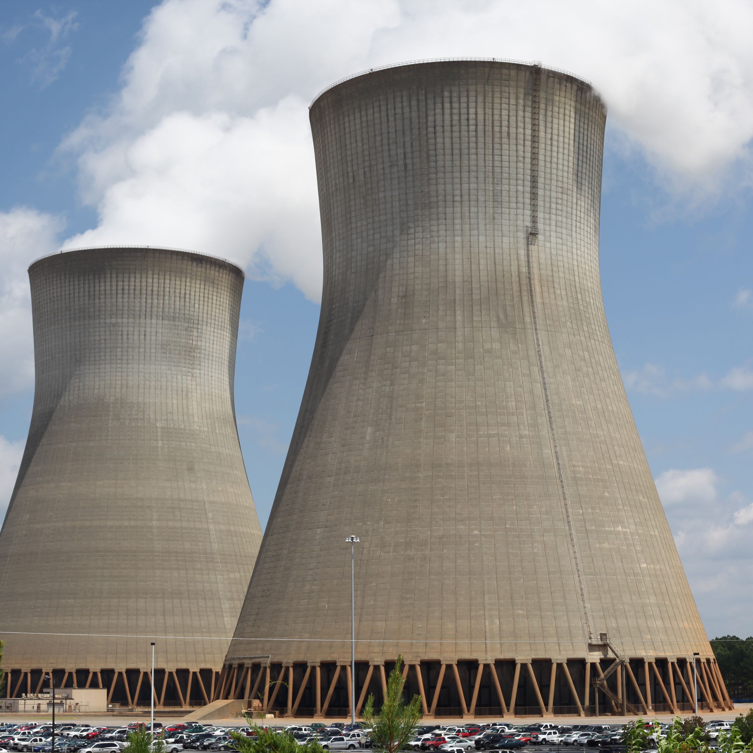 Two cooling towers at a nuclear power plant.