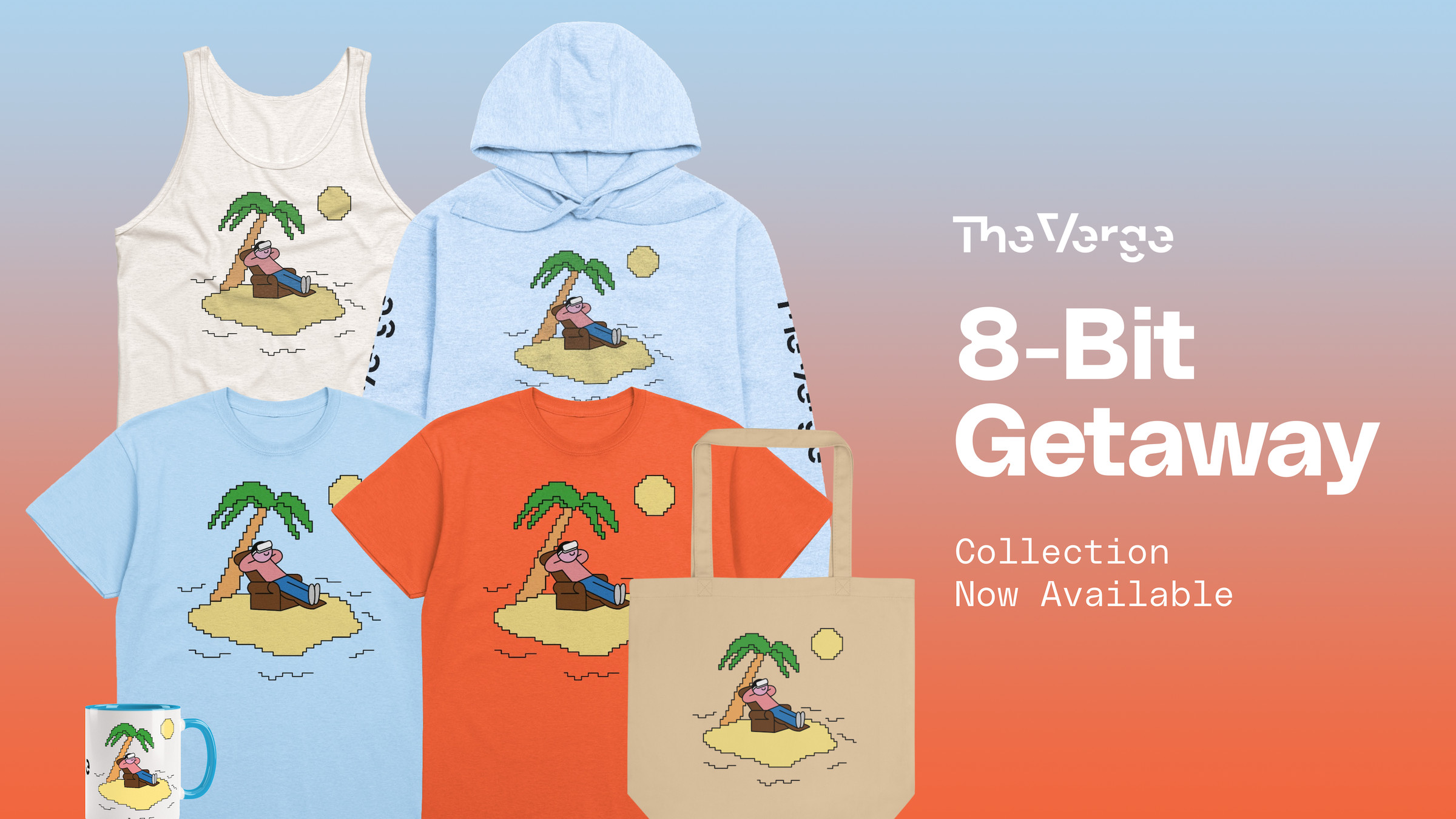 The Verge’s 8-Bit Getaway t-shirts, hoodie, tank, mug, and tote.