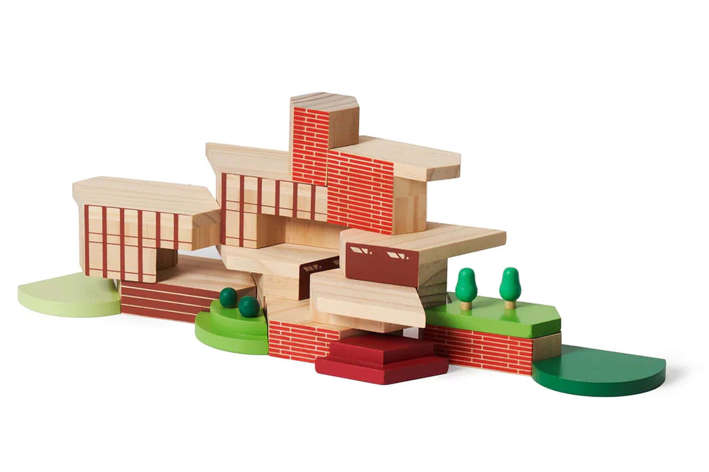 Areaware’s Blockitecture Frank Lloyd Wright set shown assembled into a house.