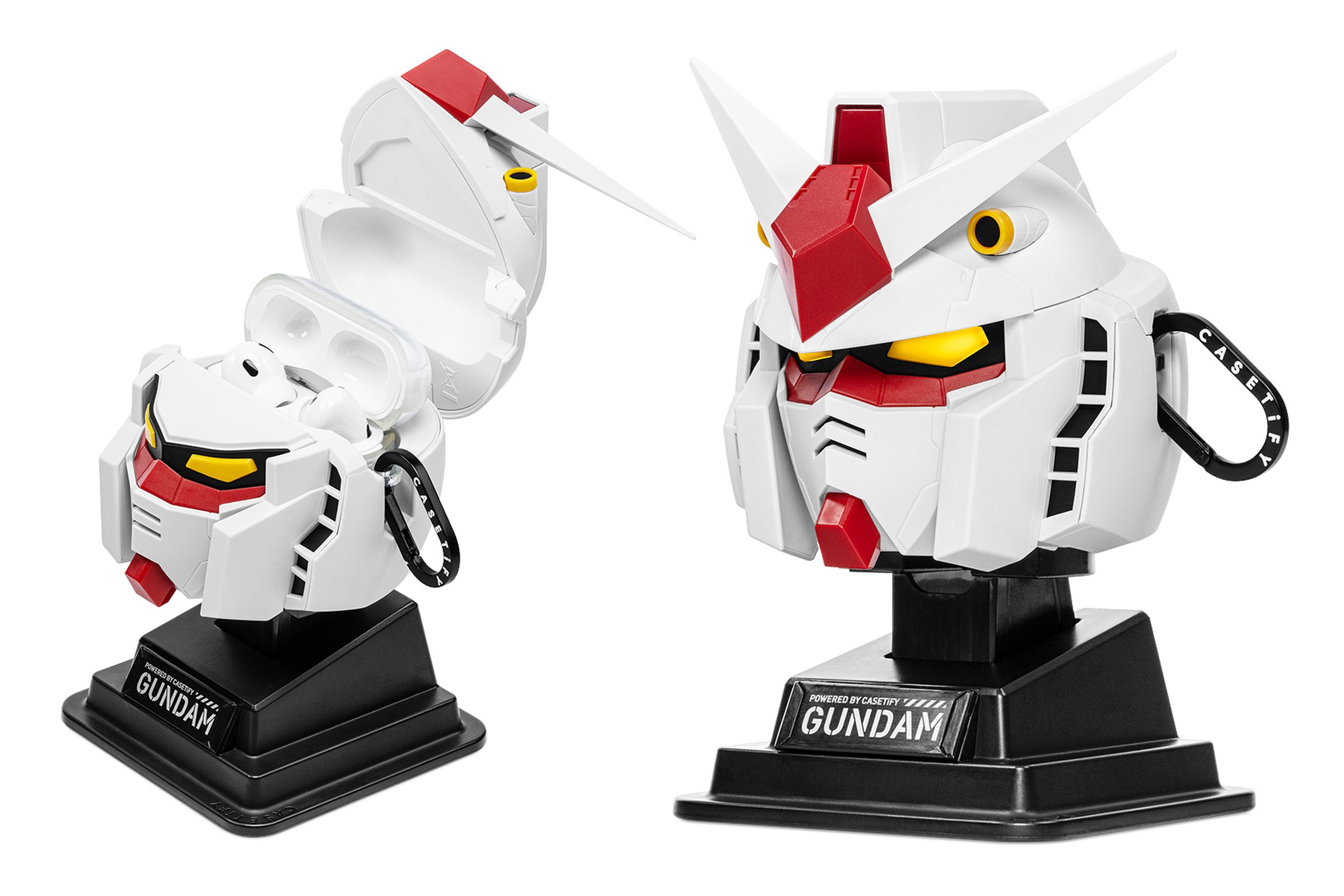 Casetify’s RX-78-2 Gundam Collectible Earbuds Case for the AirPods Pro 2 pictured from two angles.