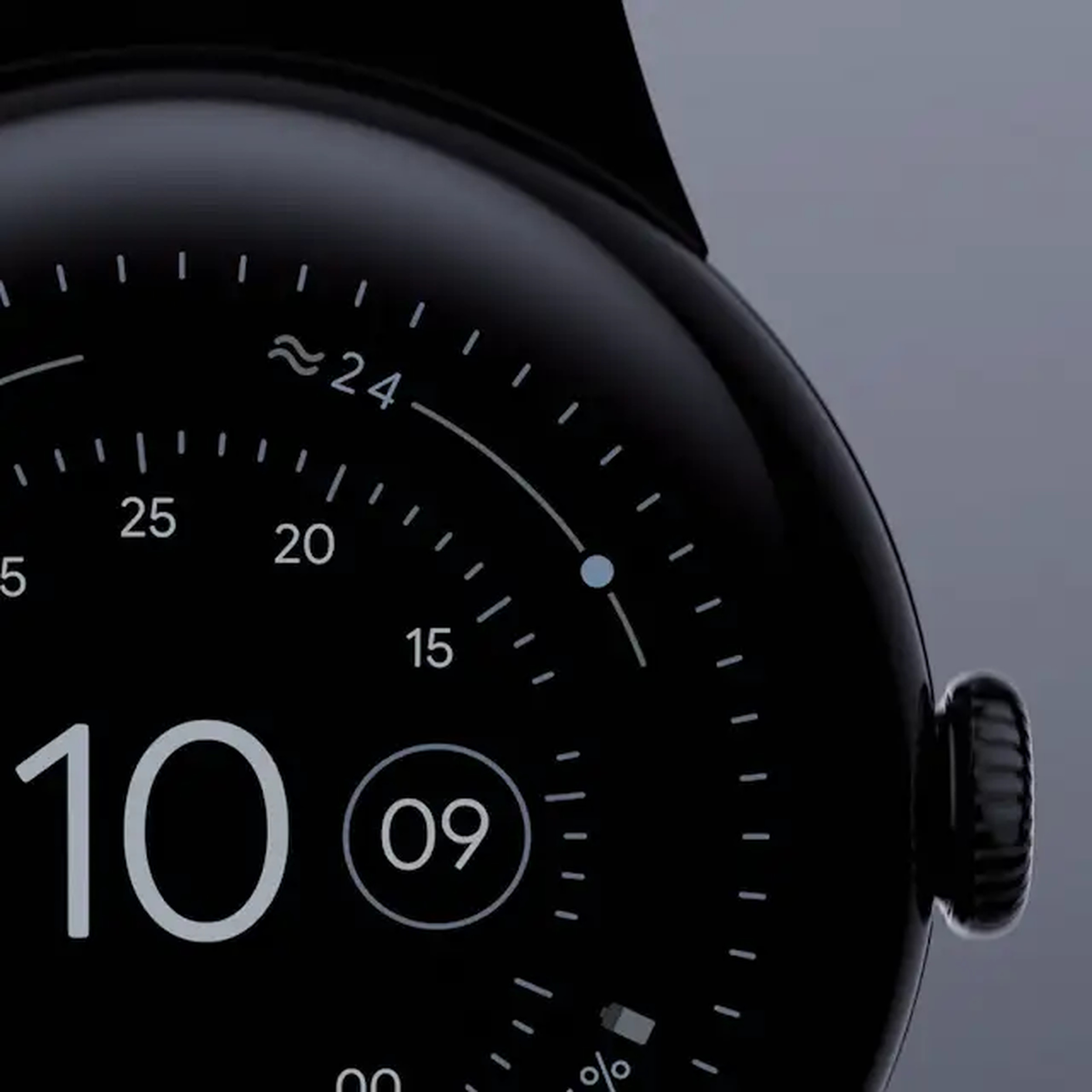 An image showing a picture of the Pixel Watch 3 with the Concentric watch face, except with a ring of complications.