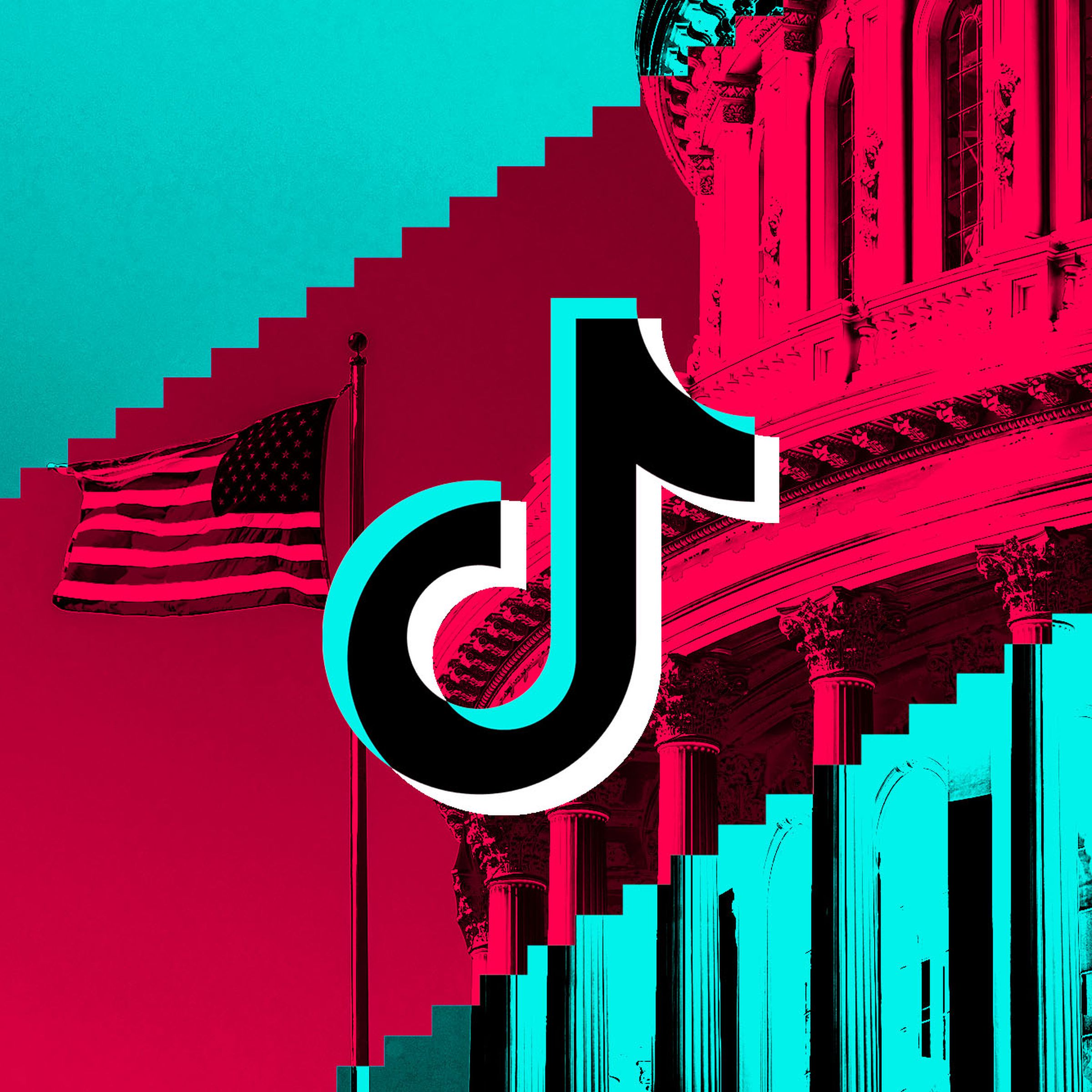 Photo collage of the TikTok logo over a photograph of the US Capitol building.