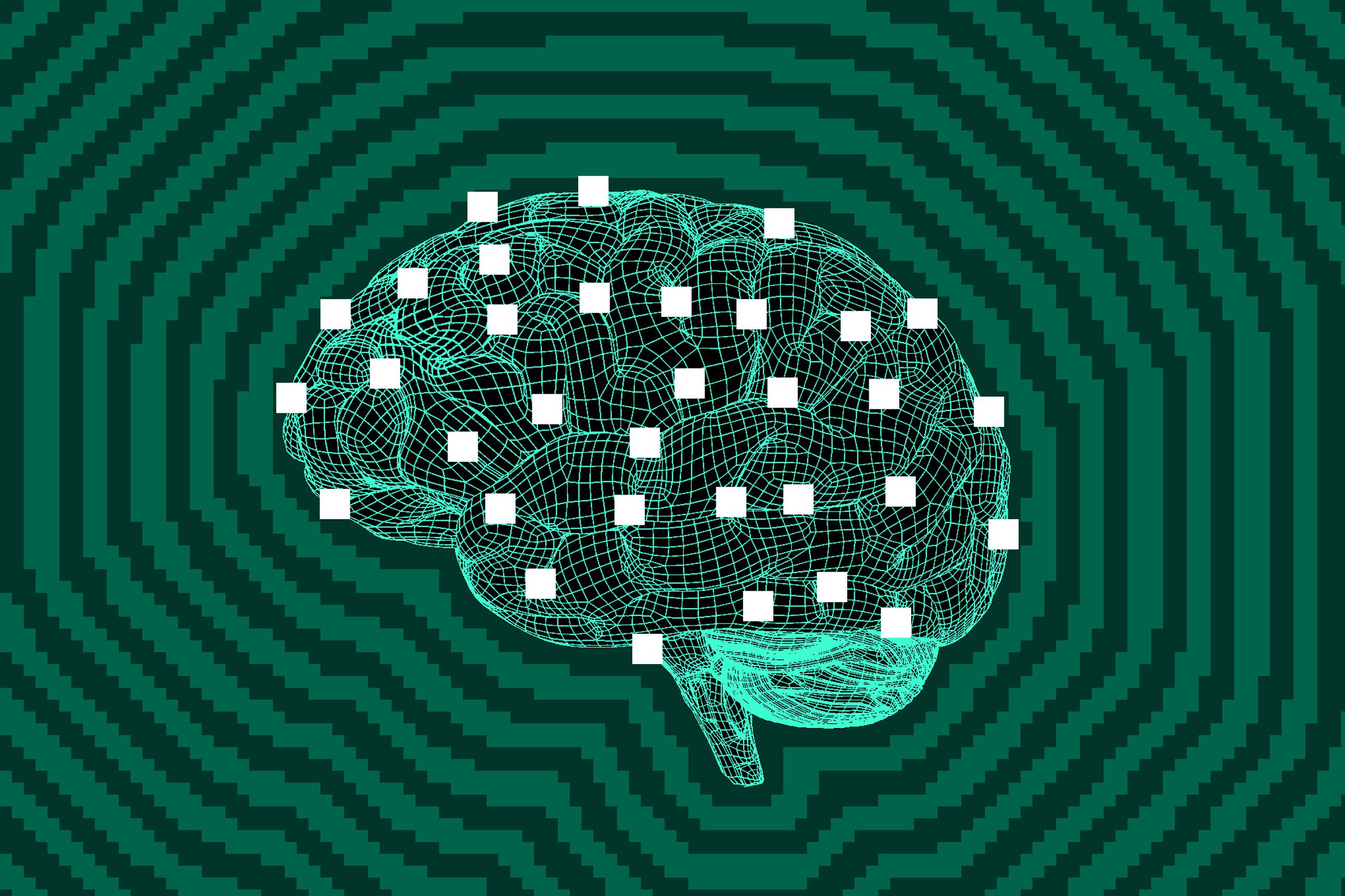 Wireframe brain to illustrate AI.