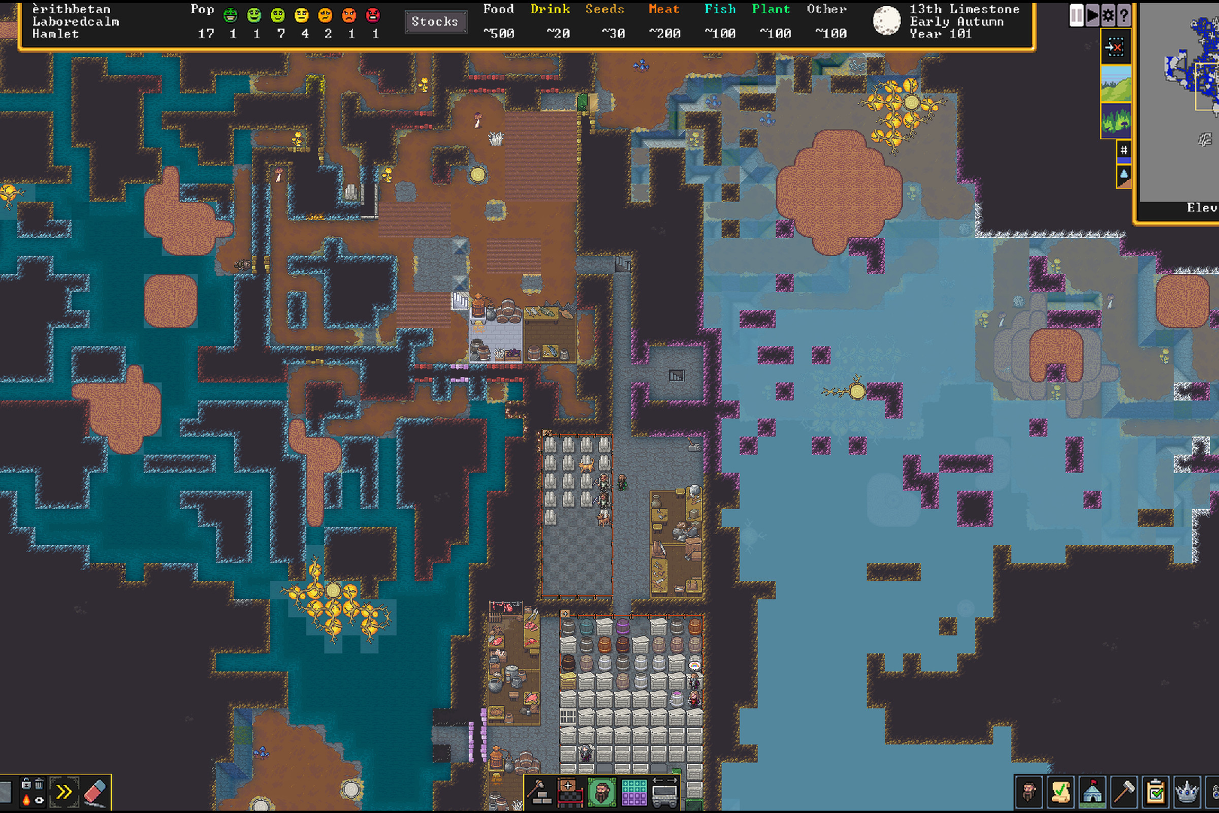 A screenshot of the newest version of Dwarf Fortress.